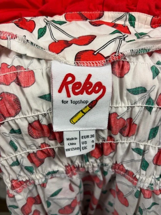 Topshop White Cherry-Print Mini Dress with Red Ruffle - Picture 3 of 3